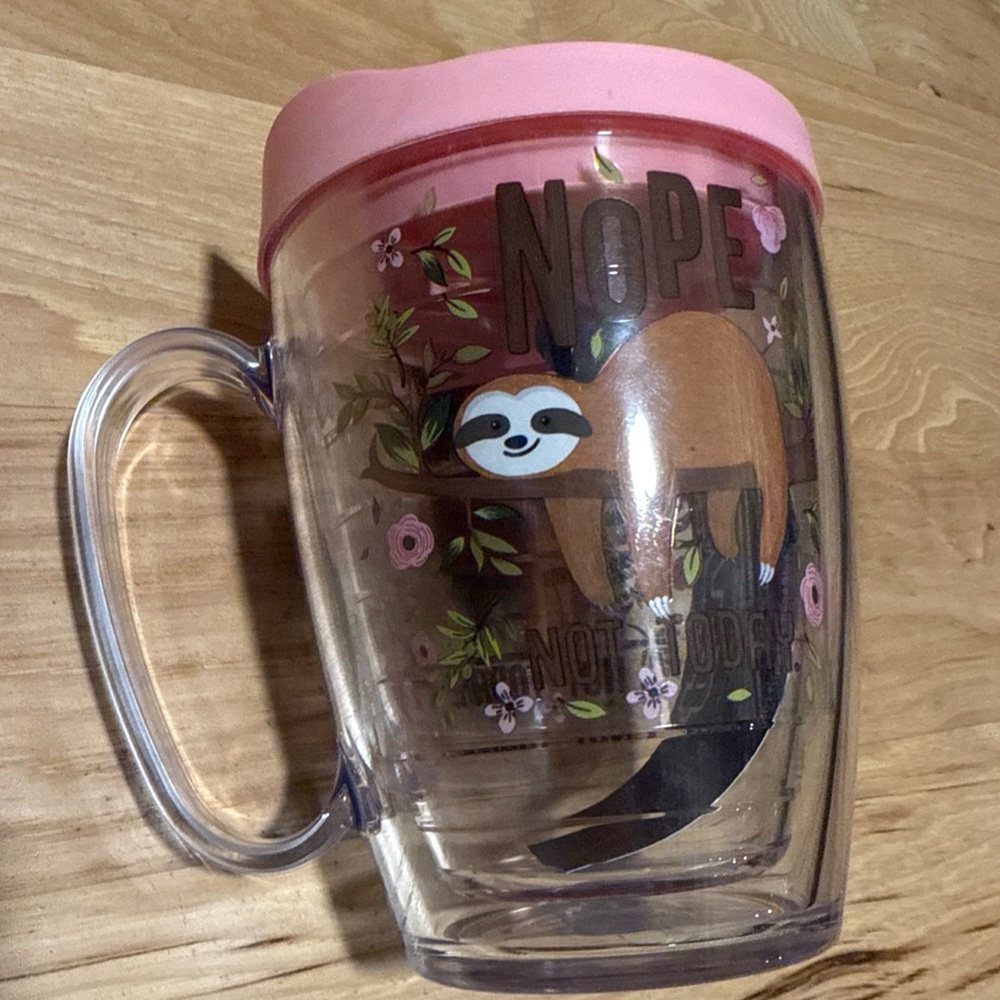 New Tervis Sloth Nope Not Today Insulated Double Walled Mug With pink Lid 16 oz. - Picture 2 of 8